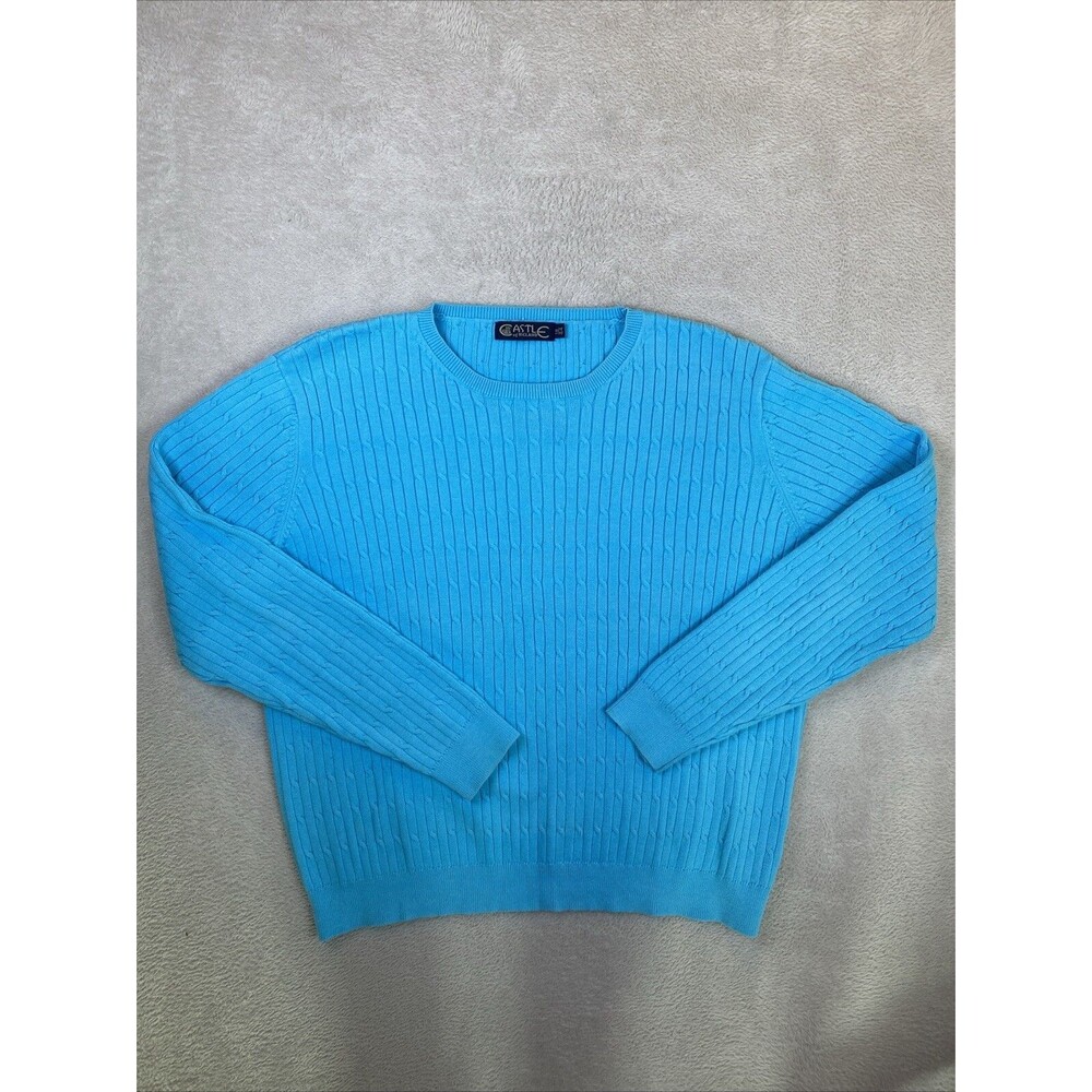 Castle of Ireland Cable Knit Sweater Women's 18 (44) Blue Cotton Stretch